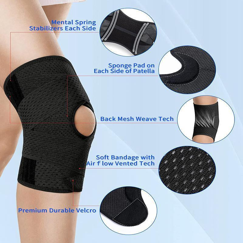 Knee Brace for Knee Pain Relief โ Compression Support with Air Mesh Fabric, Adjustable Wrap & Side Stabilizers | for Sports, Running, Meniscus Tear, ACL, Arthritis
