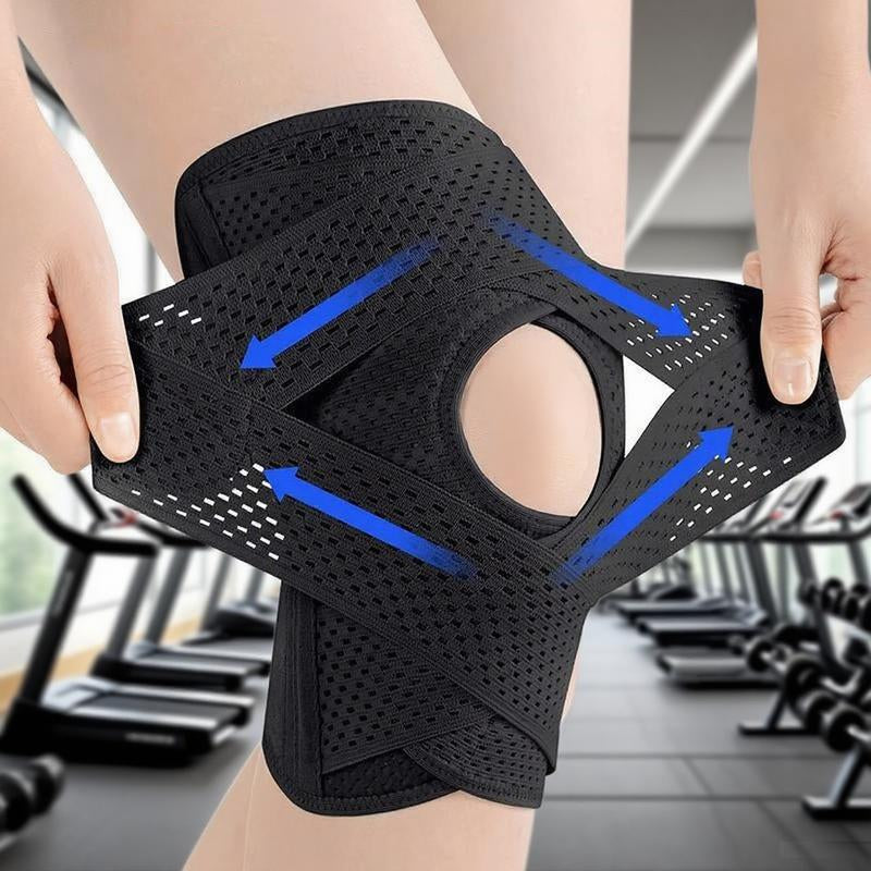 Knee Brace for Knee Pain Relief โ Compression Support with Air Mesh Fabric, Adjustable Wrap & Side Stabilizers | for Sports, Running, Meniscus Tear, ACL, Arthritis